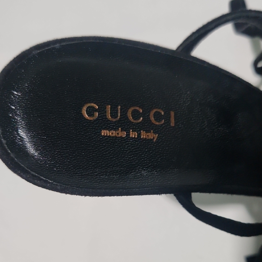Gucci Black Fringed High-Heel Sandals - Picture 8 of 11